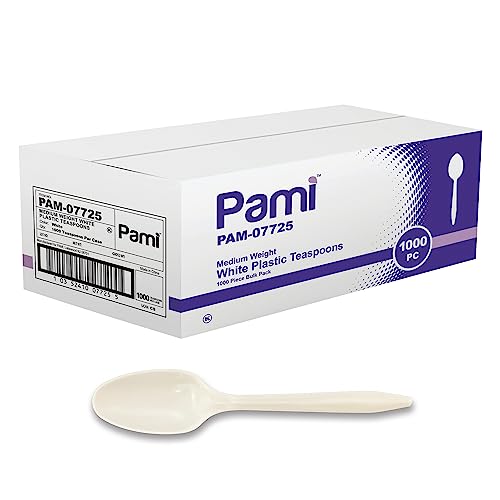 PAMI Medium Weight Disposable Plastic Teaspoons,White,Bulk Pack,1000 Count