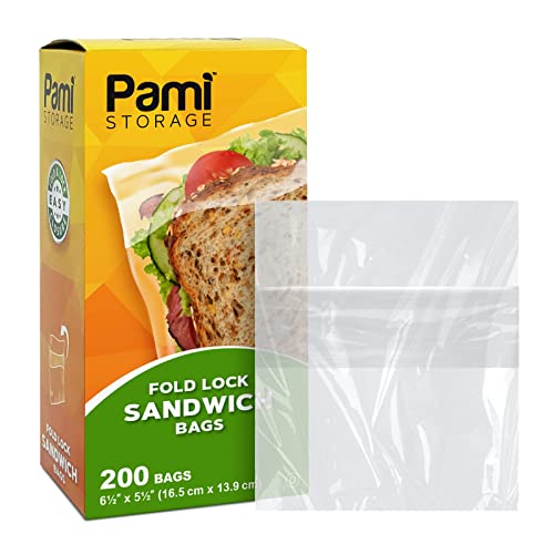 PAMI Fold Top Sandwich Bags,Disposable,No Zipper,Easy Open,For Lunch,200-Pk