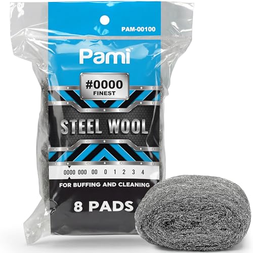 PAMI 0000 Fine Steel Wool Scrubber Pads for Glass Cleaning & Polishing,8-Pk